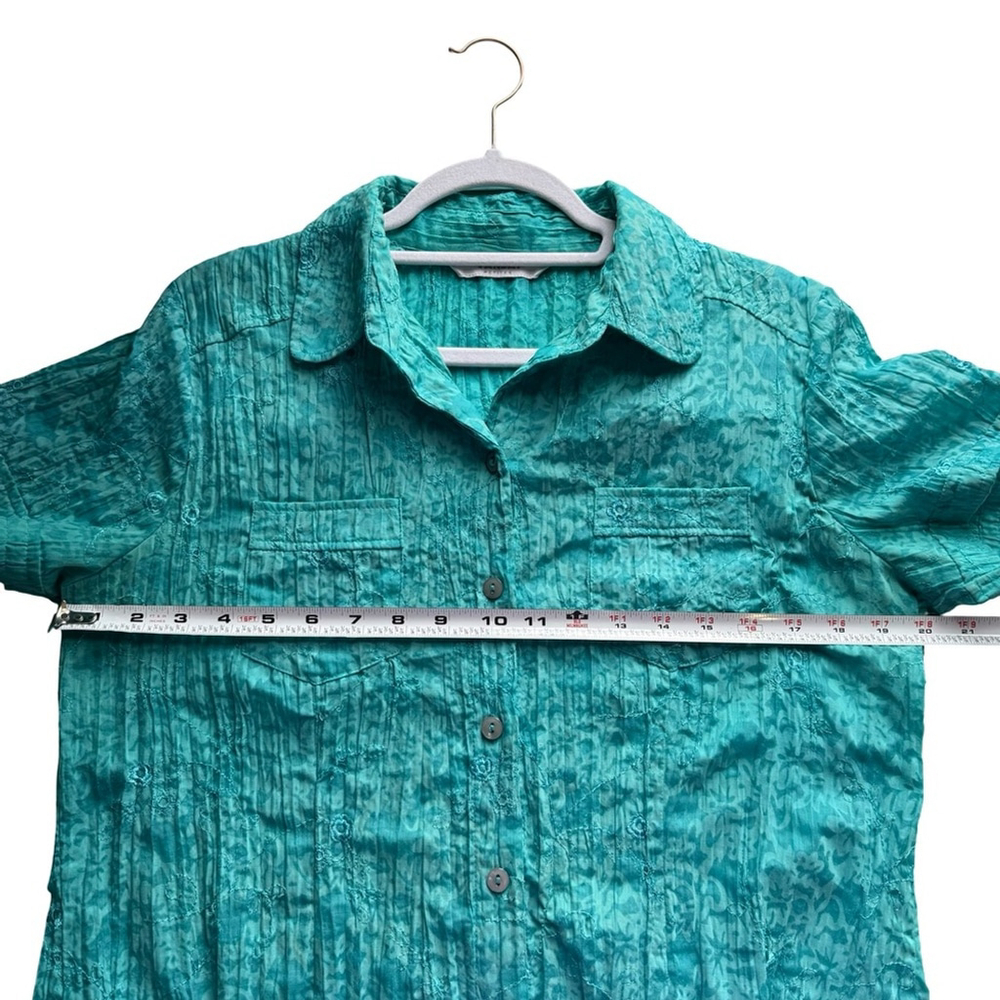 TanJay Turquoise Button-Down Embroidered Shirt Size MP Boho Office Lightweight - Picture 4 of 10